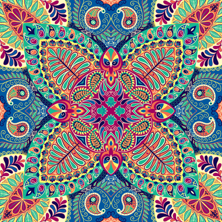 India seamless paisley kerchief pattern, decorative textile, wrapping, decor. Bohemian designのイラスト素材