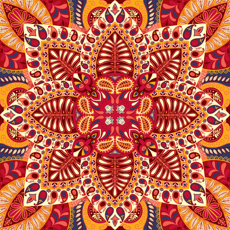 India vector paisley pattern, decorative ornament for textile, wrapping or bandana decor. Bohemian style kerchief design.のイラスト素材