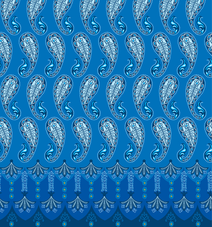 Vintage old fashioned paisley butha ornament, seamless border texture for wallpapers, textile, wrapping. Exquisite floral oriental template.のイラスト素材