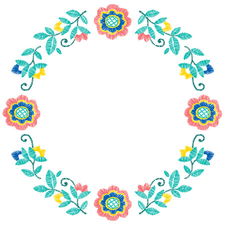 Embroidery decorative floral frame vector pattern, ornament for textile decor.のイラスト素材