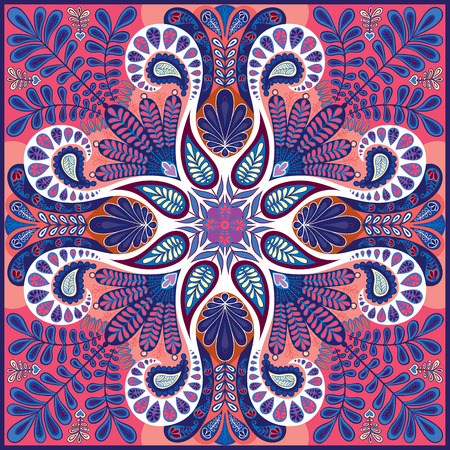 India paisley pattern, decorative ornament for textile, wrapping or bandana decor.のイラスト素材