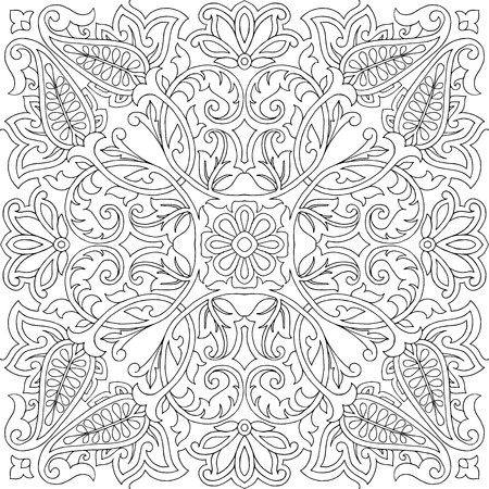 Vector paisley kerchief ornament print. Silk headscarf, pillow, interior decor square pattern design, oriental style fabric.のイラスト素材