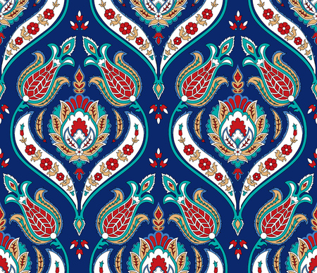 Vector seamless colorful pattern in turkish style. Vintage decorative background. Hand drawn ornament. Islam, Arabic, ottoman motifs. Wallpaper, fabric print.のイラスト素材