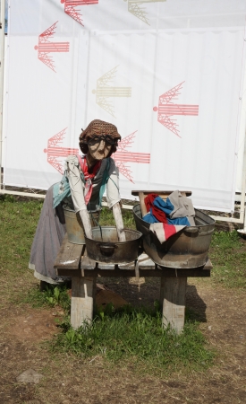 PERM - JUNE 10  Wooden laundress at festival White Nights, on June 10, 2012 in Perm, Russia  30000 tourists from different cities of Russia came to festival のeditorial素材