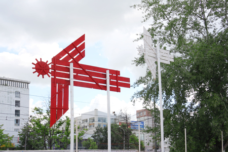 PERM - JUNE 10  Flying men at festival White Nights, on June 10, 2012 in Perm, Russia  Cost of White Nights Festival  1-24 June  amounted to more than 3 million dollars のeditorial素材