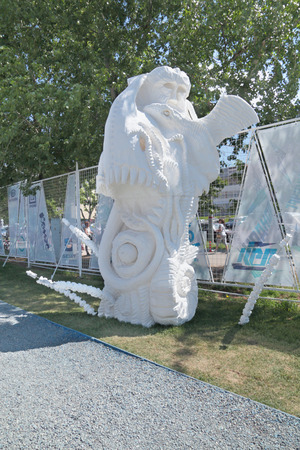 PERM, RUSSIA - JUN 11, 2013: Exhibition fictional creatures of foam plastic in festival townのeditorial素材