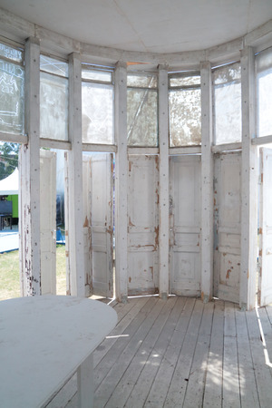 PERM, RUSSIA - JUN 11, 2013: Inside the building of the old doors and window framesのeditorial素材