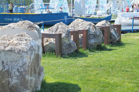 PERM, RUSSIA - JUN 11, 2013: Decorative large boulders on festival town White Nights in Permのeditorial素材