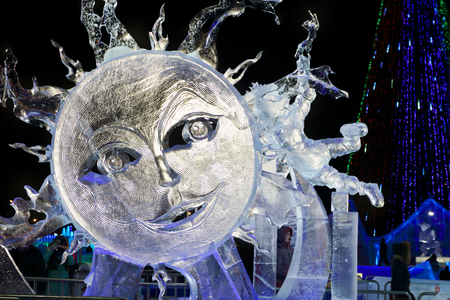 PERM, RUSSIA - JAN 26, 2015: Ice sculpture Sun in Ice townのeditorial素材