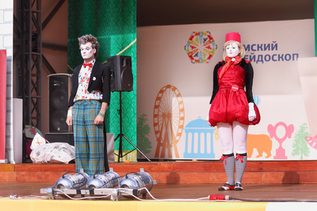 PERM, RUSSIA - JUN 5, 2015: Clowns on open air stage at Perm Kaleidoscope Festivalのeditorial素材