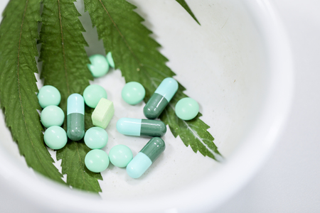 Background of Cannabis (Drugs), Analysis of Cannabis in laboratory.の写真素材