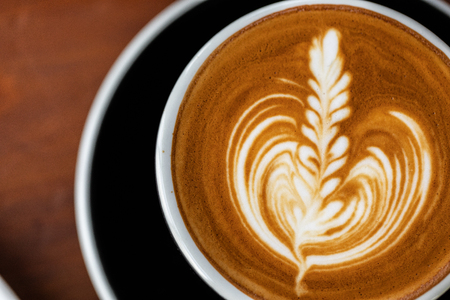 Backgrounds of Latte coffee. coffee cup latte art in shop.の写真素材