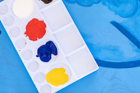 Close up of different color oil paint, Patterns or backgrounds of various colors, colors on the fabric.の写真素材