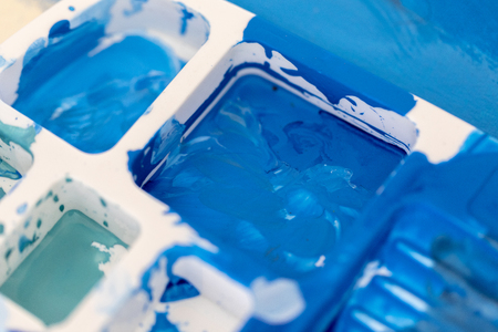Close up of different color oil paint, Patterns or backgrounds of various colors, colors on the fabric.の写真素材