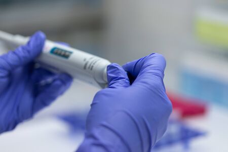 Polymerase Chain Reaction (PCR) and Agarose gel electrophoresis is a method of gel electrophoresis used in biochemistry, molecular biology, genetics, and clinical chemistry in lab.の写真素材