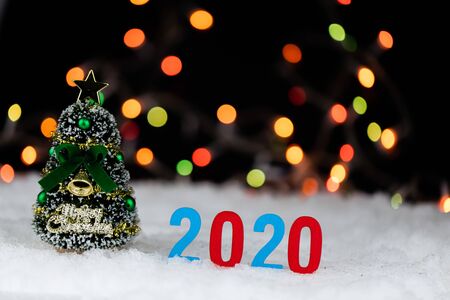 Background with copy space of Christmas decorations and The NewYear 2020.