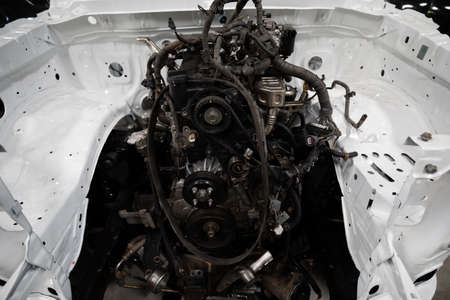 Car accident, Car waiting to be repaired in the garage.の写真素材