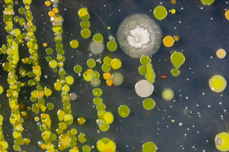 Backgrounds of Characteristics and Different shaped Colony of Bacteria and Mold growing on agar...