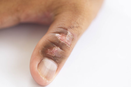 Wounds caused by acidic chemicals in the laboratory.