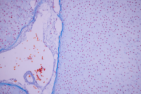 Hyaline cartilage, Elastic cartilage and Bone Human under the microscope in Lab.