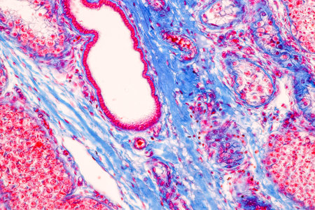 Anatomy and Histological Epididymis and Testis human cells under microscope.
