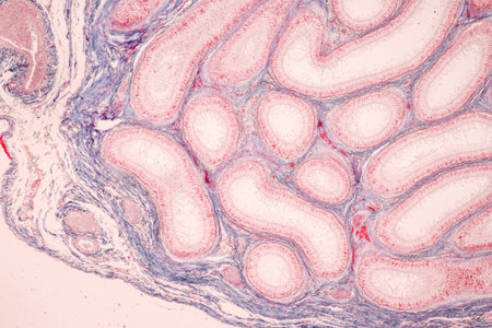 Anatomy and Histological Epididymis and Testis human cells under microscope.