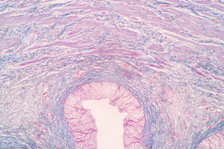 Histological Uterus human, Uterine tube human, Placenta human and Umbilical cord Human under the microscope for education.の写真素材