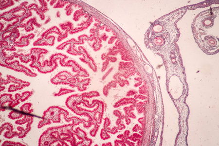 Histological Uterus human, Uterine tube human, Placenta human and Umbilical cord Human under the microscope for education.の写真素材