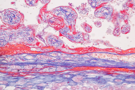 Histological Uterus human, Uterine tube human, Placenta human and Umbilical cord Human under the microscope for education.の写真素材