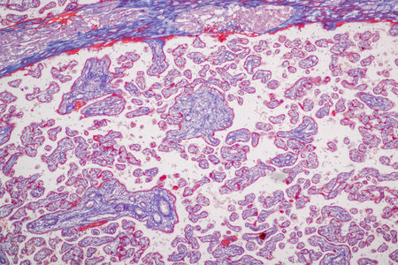 Histological Uterus human, Uterine tube human, Placenta human and Umbilical cord Human under the microscope for education.の写真素材
