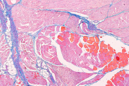 Anatomy and Histological Bone, Elastic cartilage human and Joint of human foetus under the microscope for education.の写真素材