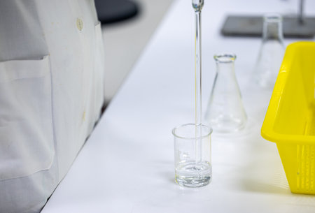Acid-base reaction titration in Laboratory.の写真素材