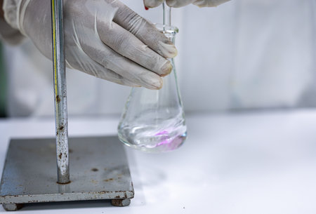 Acid-base reaction titration in Laboratory.の写真素材