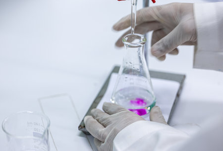 Acid-base reaction titration in Laboratory.の写真素材