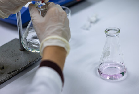 Acid-base reaction titration in Laboratory.の写真素材