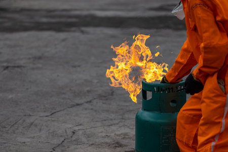 Basic Fire Fighting and practice of the emergency procedures to be used in case of fire.の写真素材