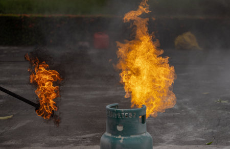 Basic Fire Fighting and practice of the emergency procedures to be used in case of fire.の写真素材