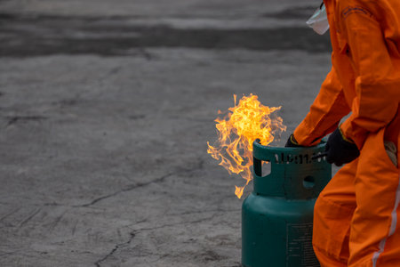 Basic Fire Fighting and practice of the emergency procedures to be used in case of fire.の写真素材
