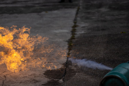 Basic Fire Fighting and practice of the emergency procedures to be used in case of fire.の写真素材