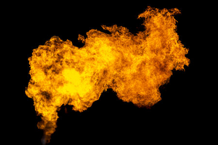 Bonfire energy that burns from gas isolated on black isolated background - Beautiful.の写真素材
