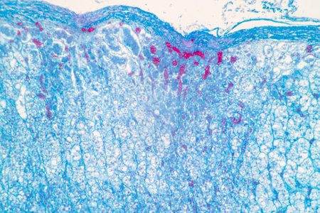 Showing Light micrograph of the Adrenal gland and Urinary bladder human under the microscope for education in the laboratory.の写真素材