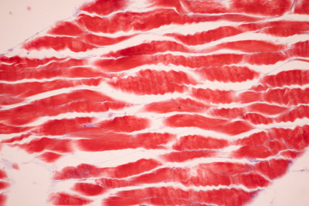 Striated muscle human under the microscope for education.の写真素材