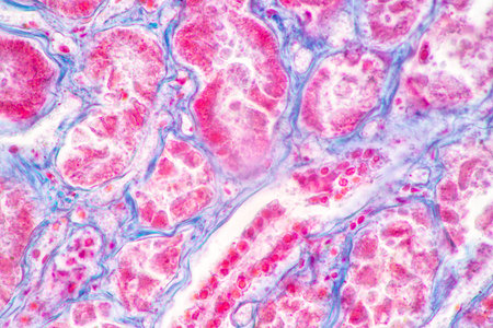 Structure of Tissue of Spleen Human, Liver Human and Kidney Human under the microscope in Lab.の写真素材