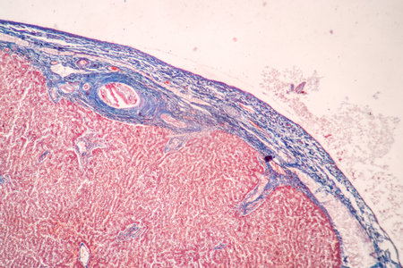 Structure of Tissue of Spleen Human, Liver Human and Kidney Human under the microscope in Lab.の写真素材