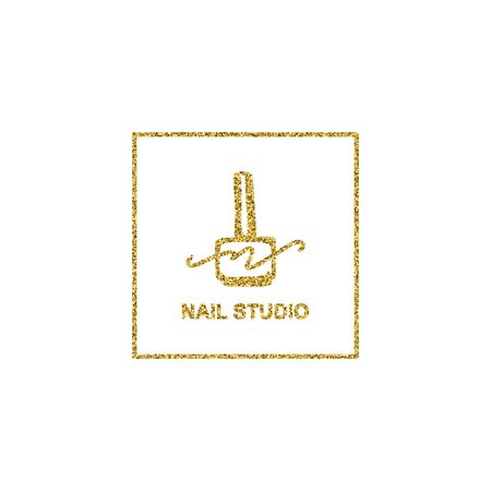 Nail polish with golden glitter texture in a trendy minimalist linear style.のイラスト素材