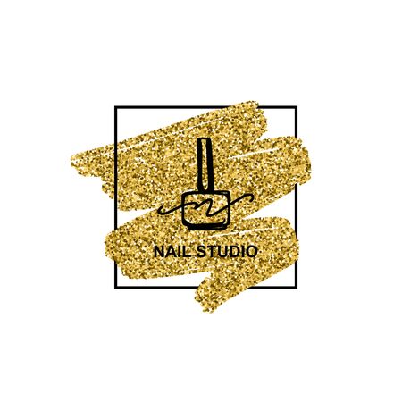 Nail polish logo with golden glitter texture in a trendy minimalist linear style.のイラスト素材