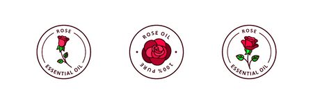 Rose essential oil icon set in trendy linear style.のイラスト素材