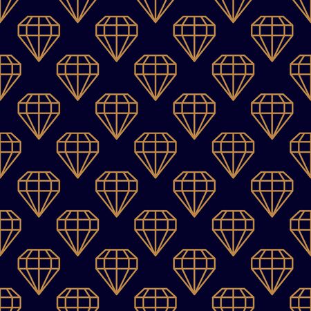 Gemstone Seamless pattern in minimal trendy style. Gold linear diamonds on a dark blue background. Vector Abstract geometric texture for paper, cards, invitations, fabric.のイラスト素材