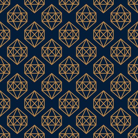 Hexagonal Gemstone Seamless pattern in minimal trendy style. Gold linear diamonds on a dark blue background. Vector Abstract geometric texture for paper, cards, invitations, fabric.のイラスト素材