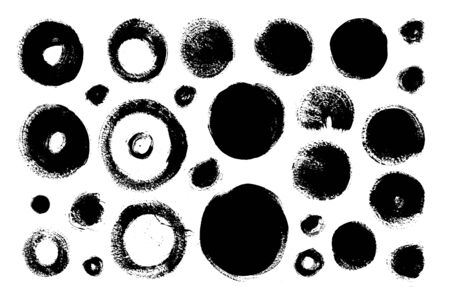 Collection of circle brush strokes. Set of vector Grunge Brushes. Dirty textures of banners, boxes, frames and design elements. Painted objects Isolated on white backgroundのイラスト素材